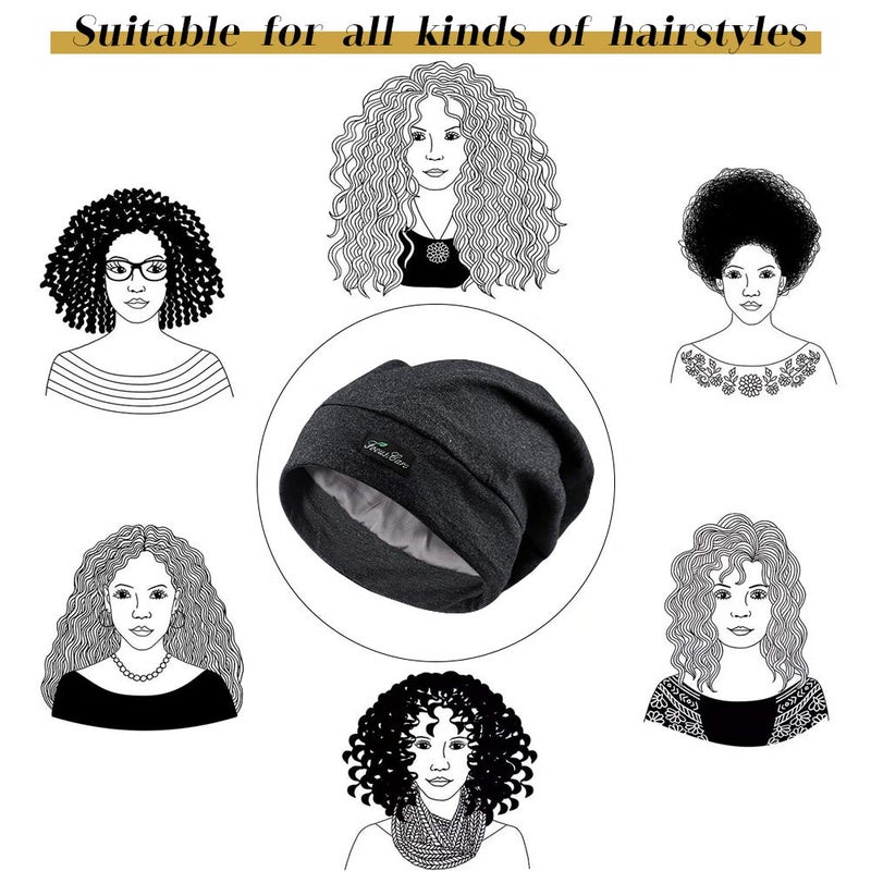 FocusCare Adjustable Sleep Hats,Silk Satin Lining Protect Curly Hair Extra Large Navy - Image 4